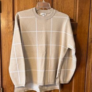Sugar lips Tan Checkered Crewneck Sweater